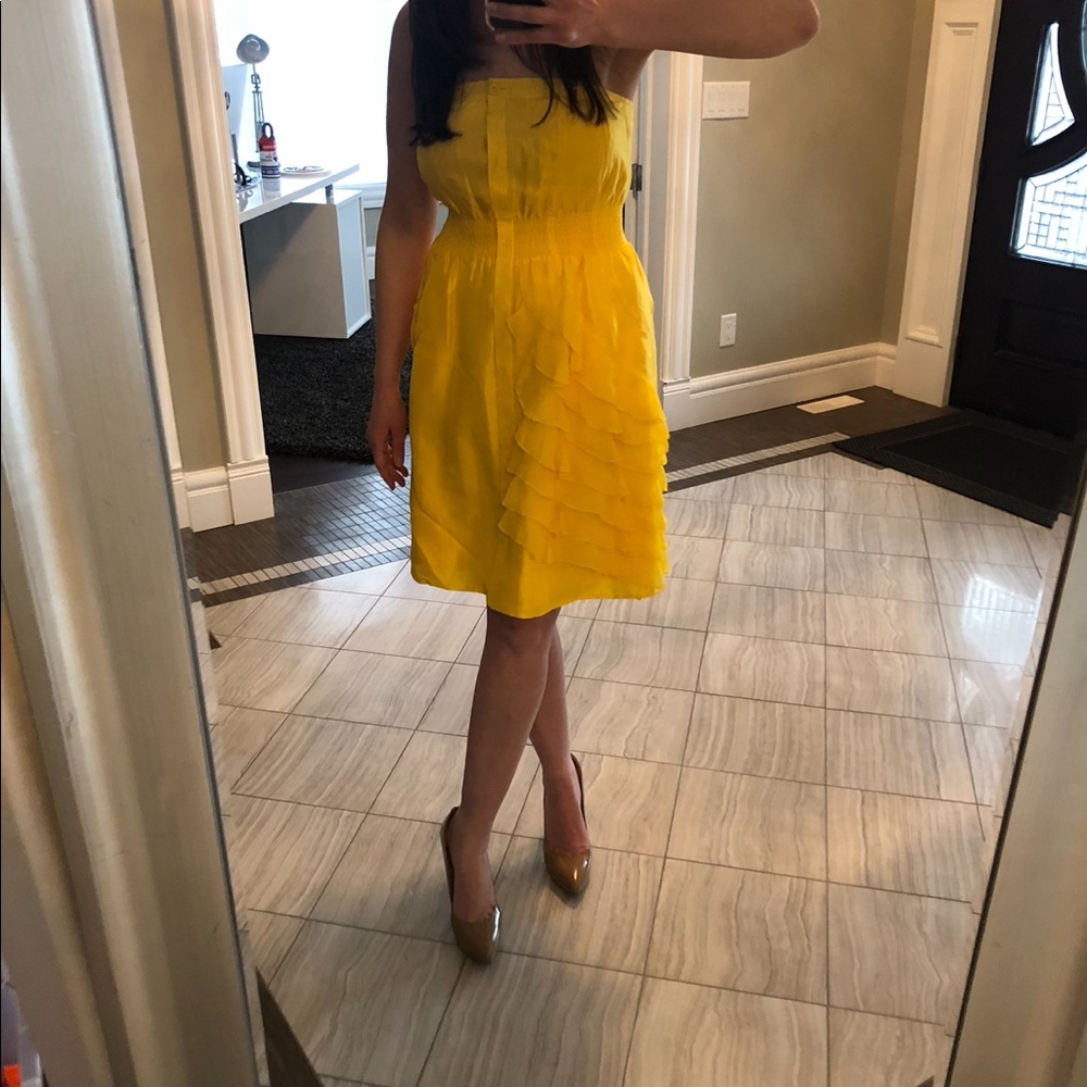 Modern Amusement Yellow Ruffle Silk Dress NWT- Size 4